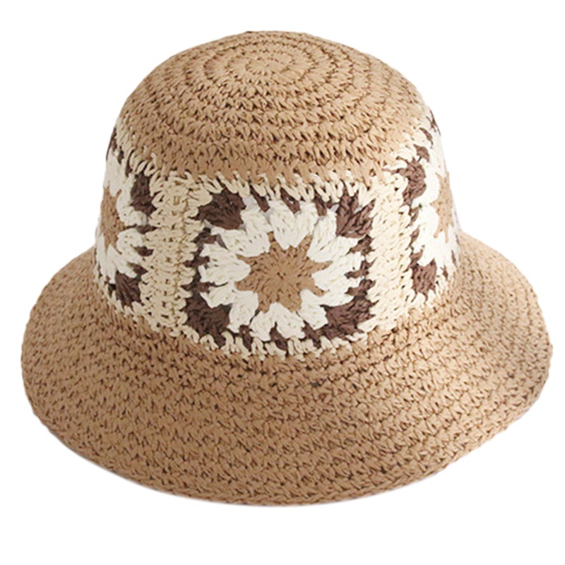 Nón Tai Bèo Đan Len Vành Rộng Thoáng Khí Họa Tiết Hoa Hướng Dương Phong Cách Boho Dành Cho Nữ