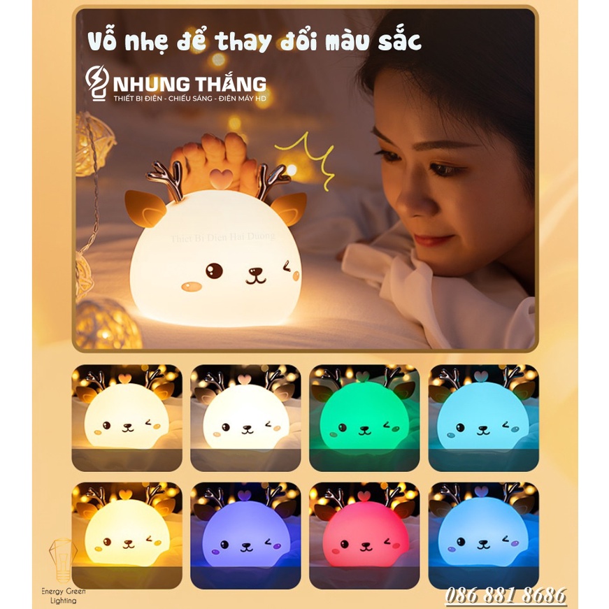 Đèn Ngủ Chú Tuần Lộc Siêu Dễ Thương WH-A19 - Thay Đổi Màu Sắc Tùy Thích - Silicon Mềm Mại Siêu Bền-Pin Sạc Tích Điện