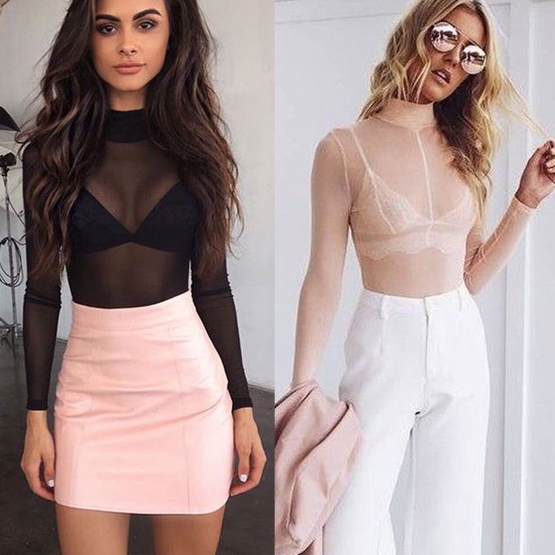 Áo Croptop Lưới Xuyên Thấu Cổ Cao Quyến Rũ Cho Nữ