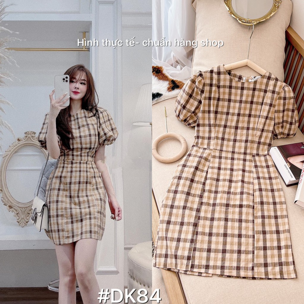 VÁY KẺ TAY BỒNG NỮ CỰC TÂY MÀ SANG DK84