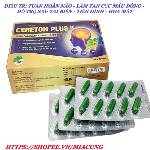 [Hoạt huyết dưỡng não] Cereton plus tuần hoàn não giúp giảm thiểu năng tuần hoàn não thúc đẩy phục hồi sau tai biến 30v