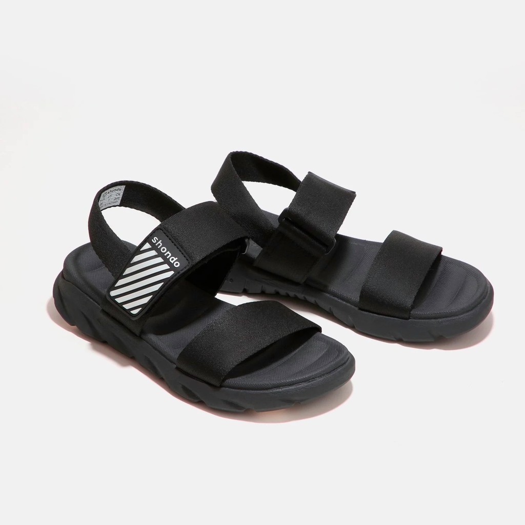 Giày Sandals sHONDO F6 Sport full đen quai ngang logo PVC F6N1010