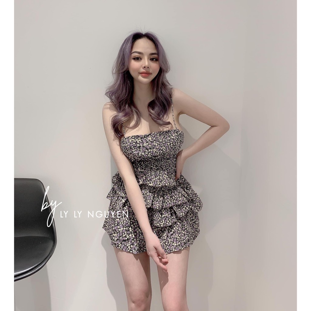 set bộ hoa áo 2 dây xinh chân váy tầng siêu xinh xắn hot hit