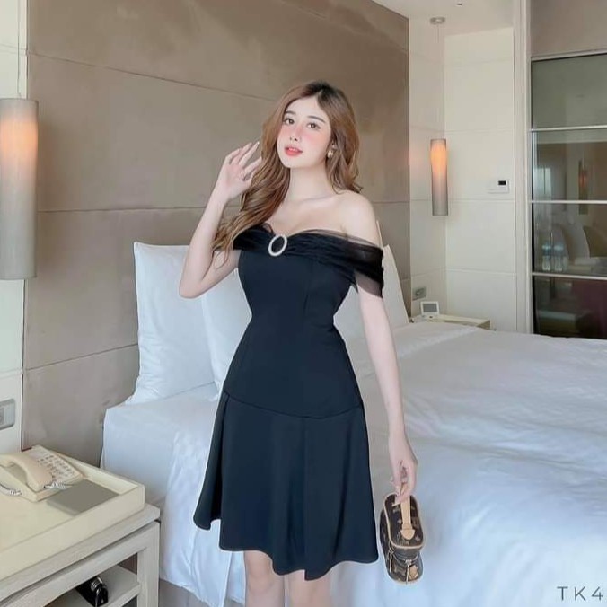 Váy Nữ, Đầm trễ vai dự tiệc tay phối lưới siêu hot | BigBuy360 - bigbuy360.vn