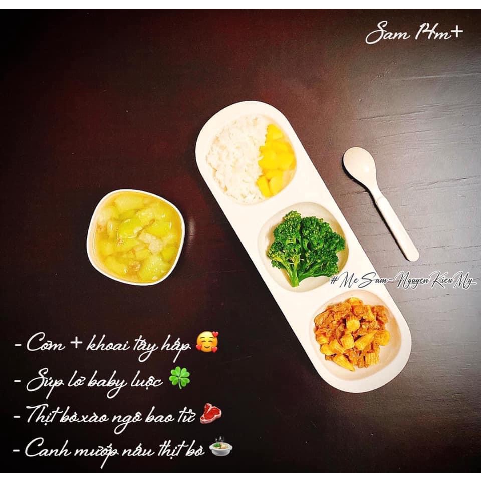 Khay 3 ngăn sợi tre nhiều màu sắc cho bé ăn dặm, siêu xinh