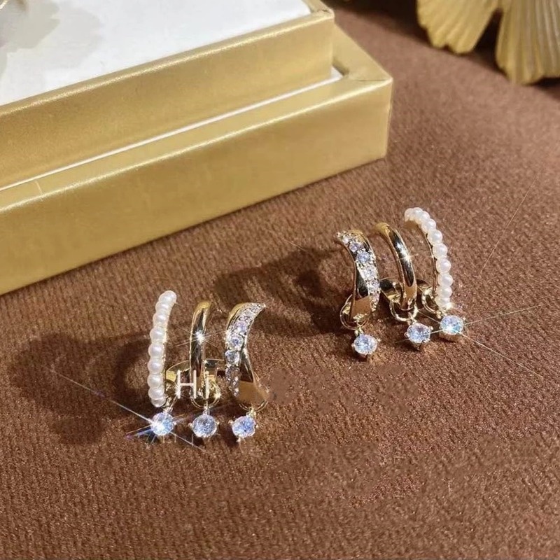 Bông Tai Đính Ngọc Trai / Đá Zircon Phong Cách Hàn Quốc Tinh Tế Cho Nữ