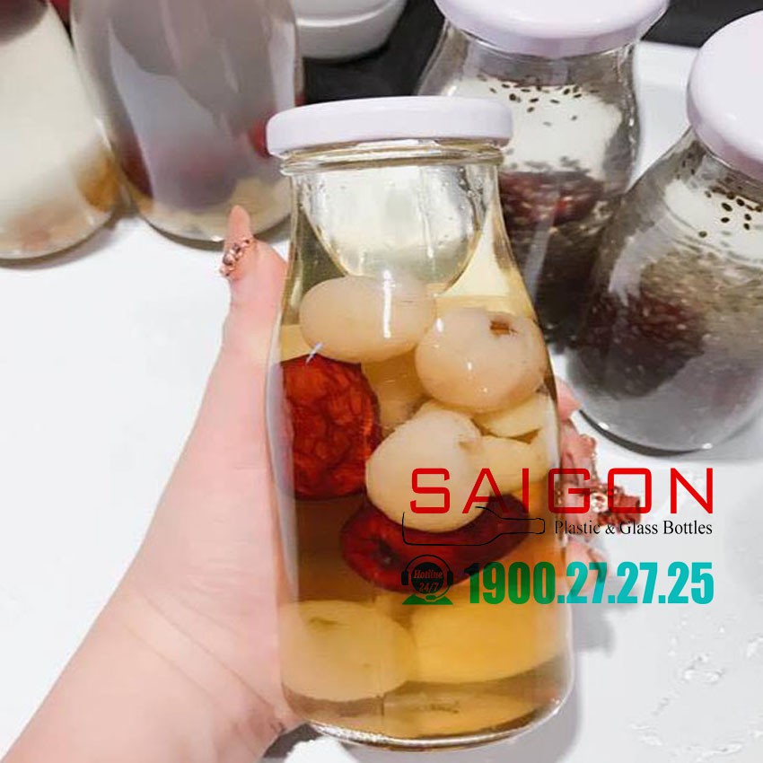 Chai Thủy Tinh Tròn SC Nắp thiết 200ml , 250ml , 500ml | Tùy Chọn Dung tích , Màu Nắp