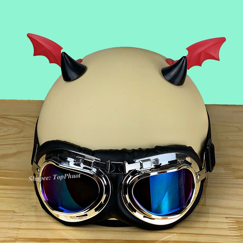 Mũ Bảo Hiểm Nửa Đầu Kem Nhám Có Kính Đạt Chuẩn - Nón Chính Hãng Cao Cấp Của Việt Nam