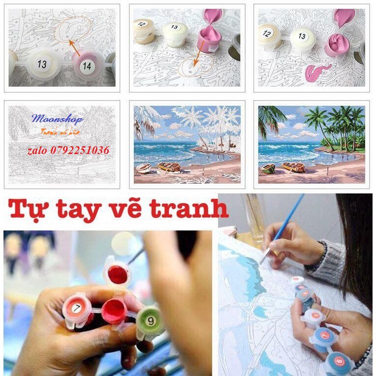 [SẴN]- KHUNG DÀY 2.5-Tranh tô màu theo số, sơn dầu số hóa, TẶNG KHĂN, đã căng khung, đủ phụ kiện, có dầu bóng -Moonshop