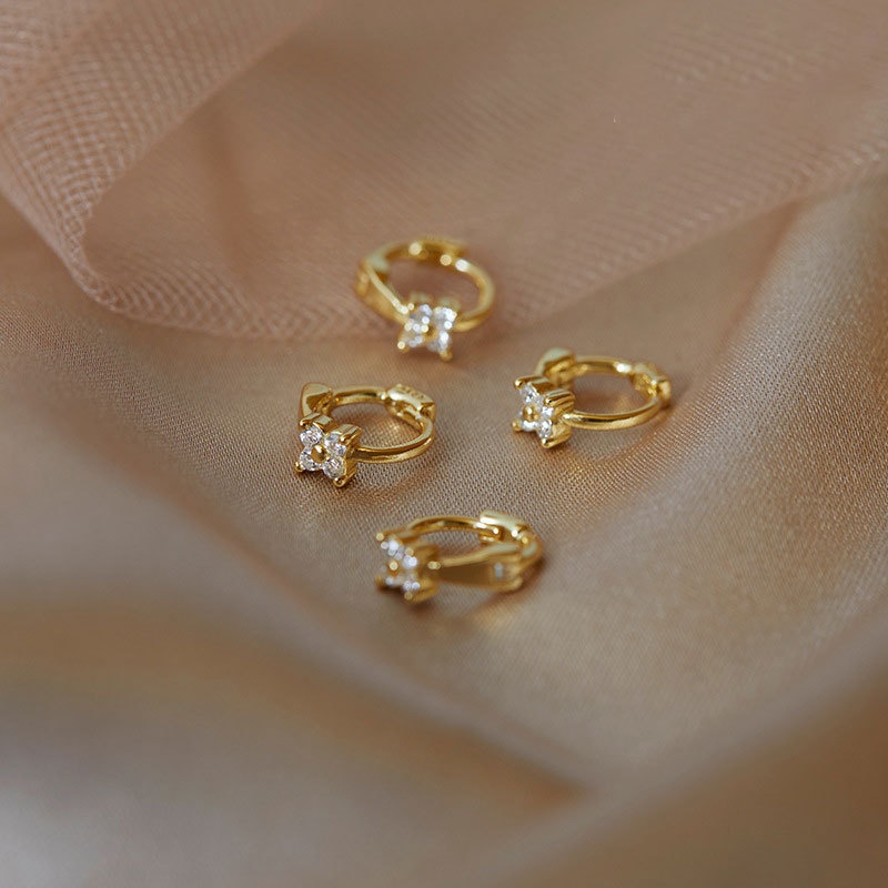 Gold Plated Earrings s925 Inlaid with Luxury Glitter Zircon