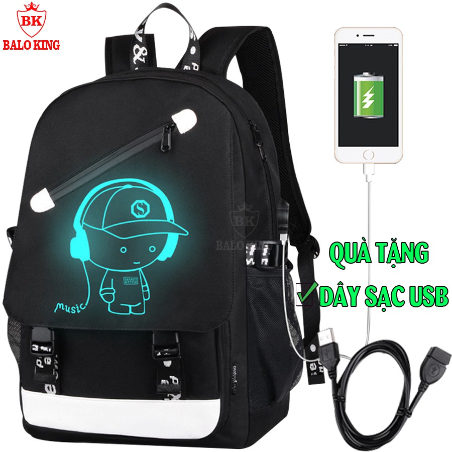 Balo  nam nữ phát sáng ban đêm Baloking cao cấp hình BoyMusic cá tính + Tặng cáp sạc USB xịn - Đi học đi chơi siêu HOT