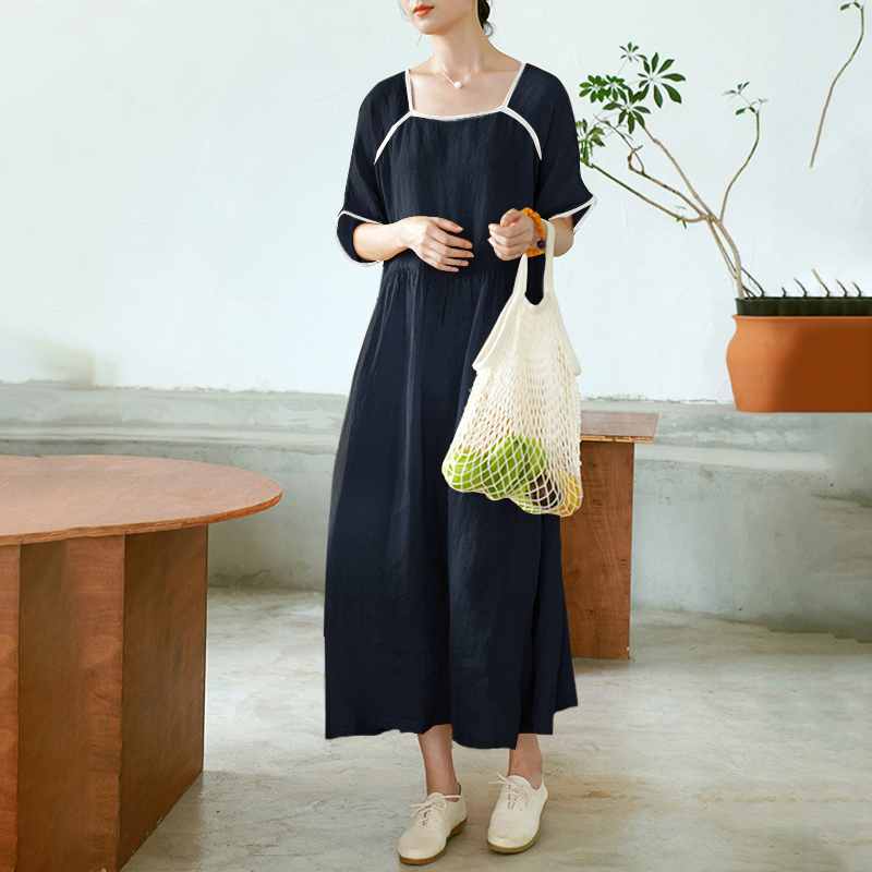 Đầm Nữ ZANZEA Dáng Dài Tay Ngắn Phong Cách Vintage Thời Trang