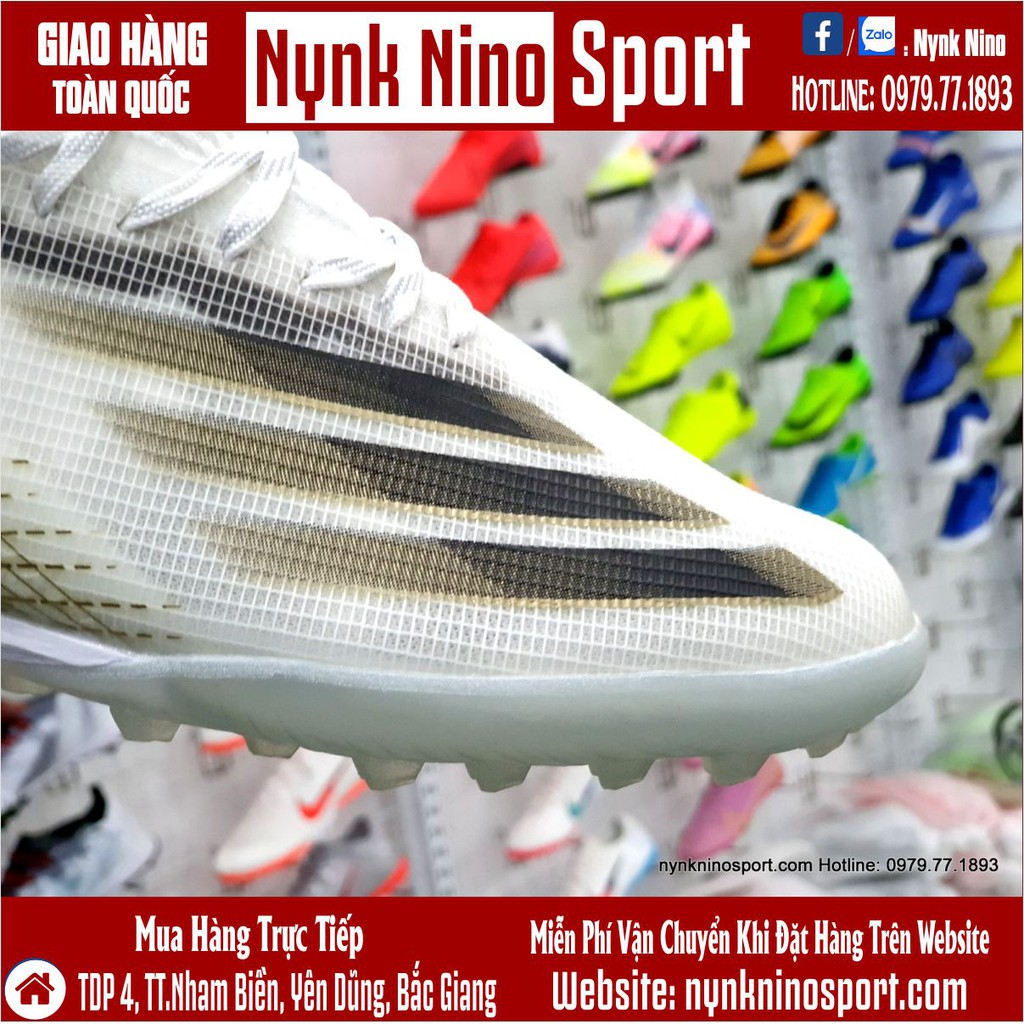 Giày Bóng Đá Adidas X Ghosted.1 Trắng Vạch Vàng Đồng TF
