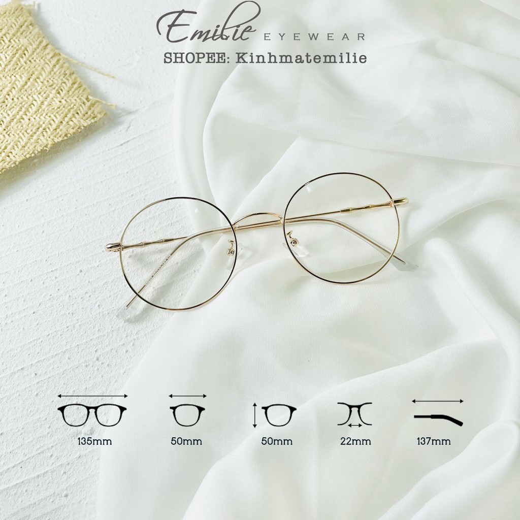 Kính gọng mảnh tròn nam nữ Emilie eyewear chất liệu kim loại phụ kiện thời trang 72325