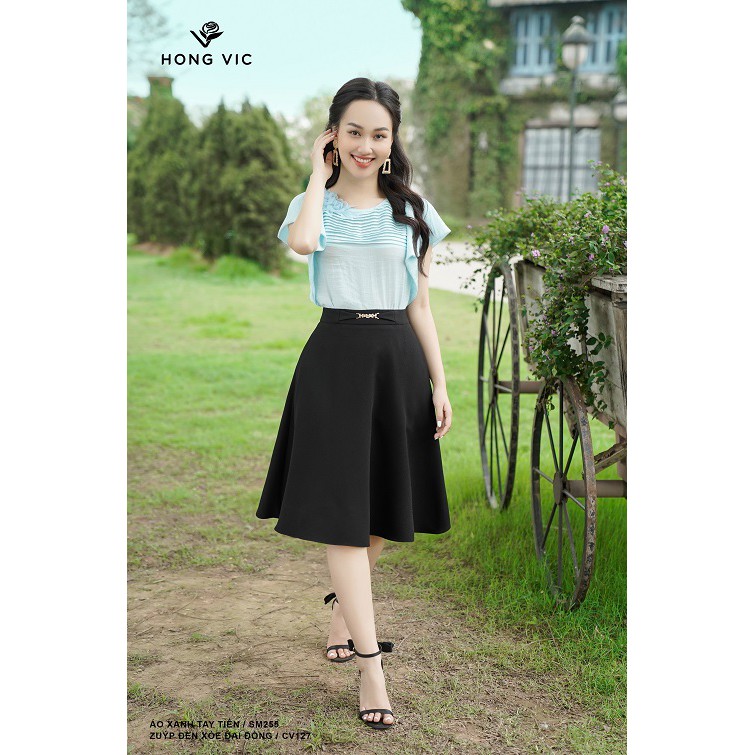 [Mã LT50 giảm 50k đơn 250k] Áo nữ thiết kế Hongvic xanh tay tiên SM255