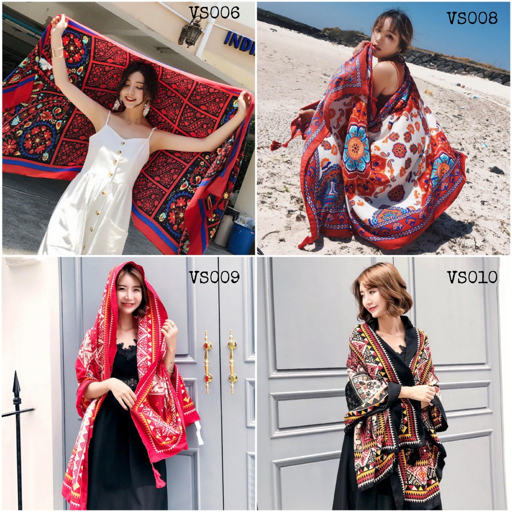 Khăn choàng boho đi biển họa tiết thổ cẩm dày đẹp nhiều họa tiết phù hợp che nắng chụp hình - Mã KCTH01 Lemon