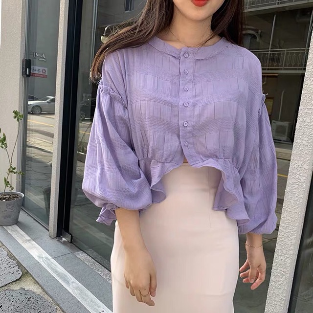 Áo sơ mi kiểu tay bồng phong cách tiểu thơ thanh lịch Hàn Quốc chuẩn hàng Quảng Châu loại 1