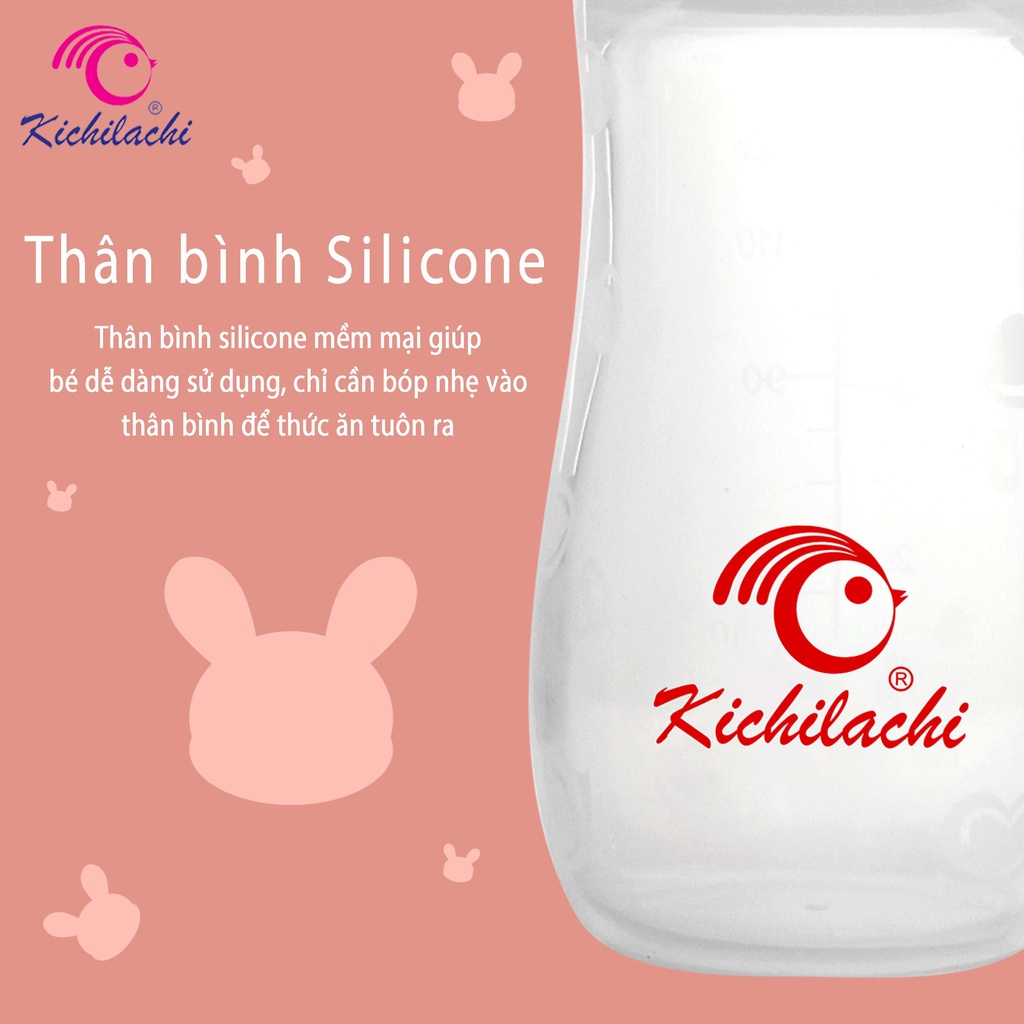 Bình silicone mềm kèm đầu thìa ăn dặm cho bé 125ml Kichi - Đồ dùng ăn dặm