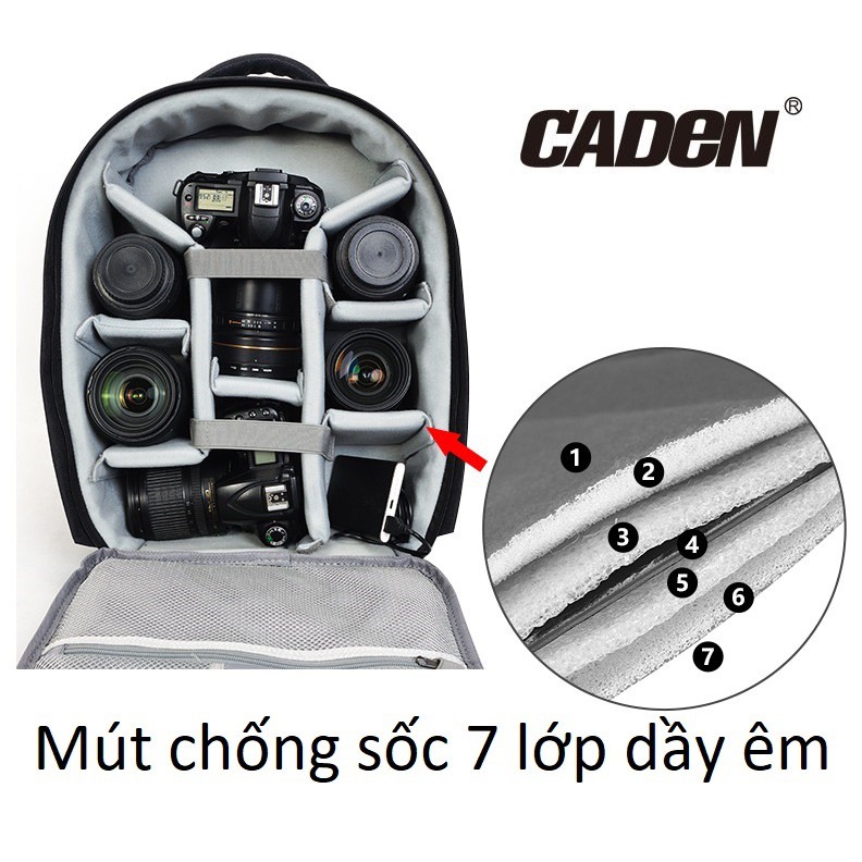 Ba lô máy ảnh Caden D10 full photo size lớn có ÁO BẢO VỆ chống mưa chống sốc máy ảnh