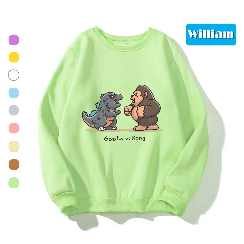 Áo sweater nam nữ in hình Gozilla và Kong dễ thương, chất nỉ dày dặn, hợp làm áo cặp William - DS153