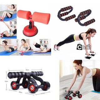 Combo con lăn 4 bánh & dụng cụ tập hít đất & dụng cụ tập cơ bụng