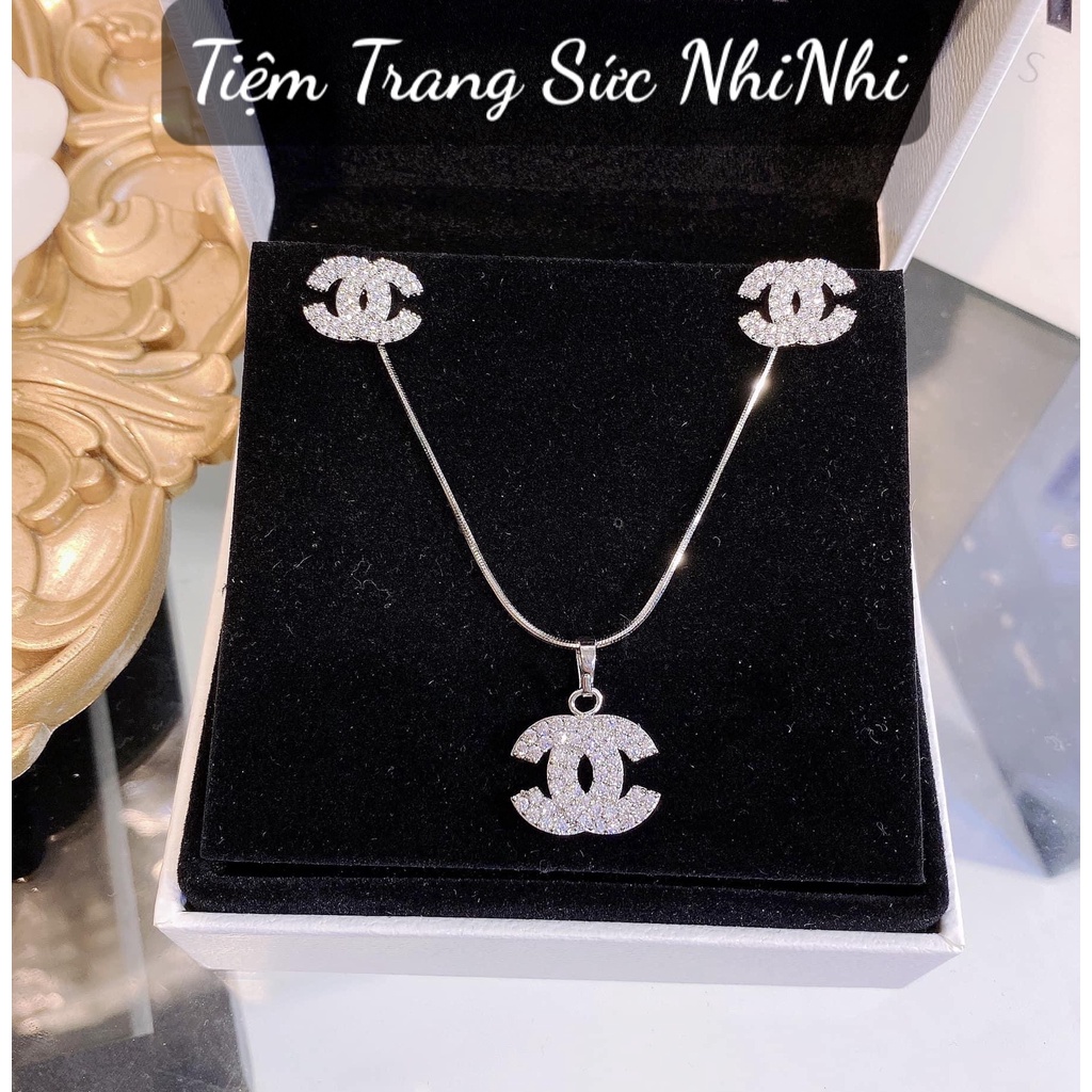 Bộ dây chuyền bông tai kèm mặt chữ x thời trang nữ
