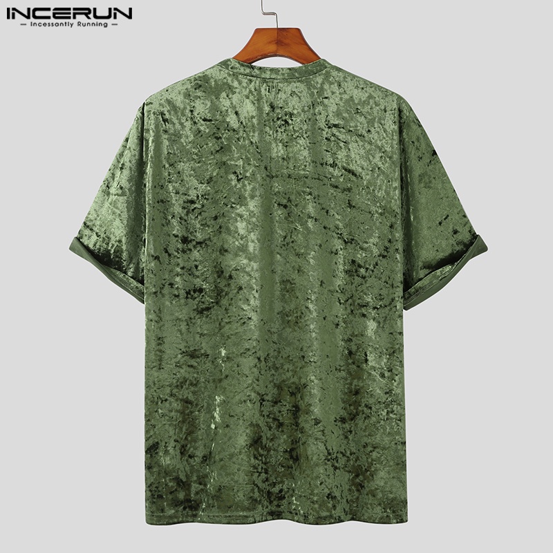 Áo thun nhung INCERUN ngắn tay thời trang dành cho nam
