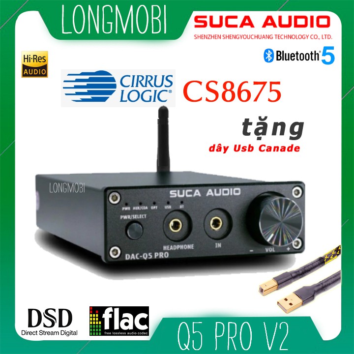 Suca Dac Q5 Pro V2 aptX Đầu Giải Mã Nhạc Số Lossless 192khz/24bit Tặng Dây Usb Canade