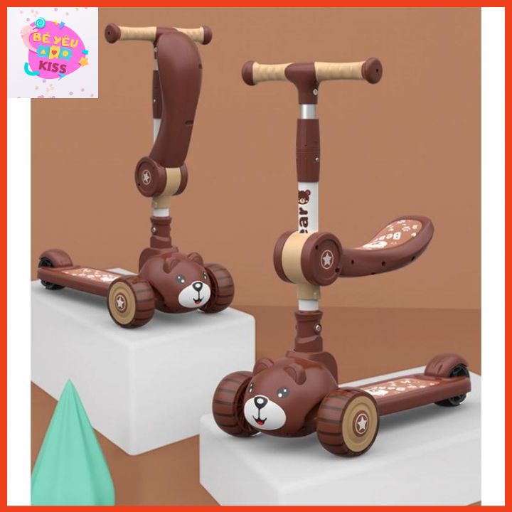 Xe trượt Scooter Gấu Có Nhạc Và Đèn Phát Sáng Xe Scooter Cho Bé Đa Năng Hàng Cao Cấp