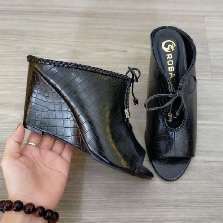 Giày sandal nữ cao gót đế xuồng 7p hàng hiệu rosata hai màu đen nâu ro271