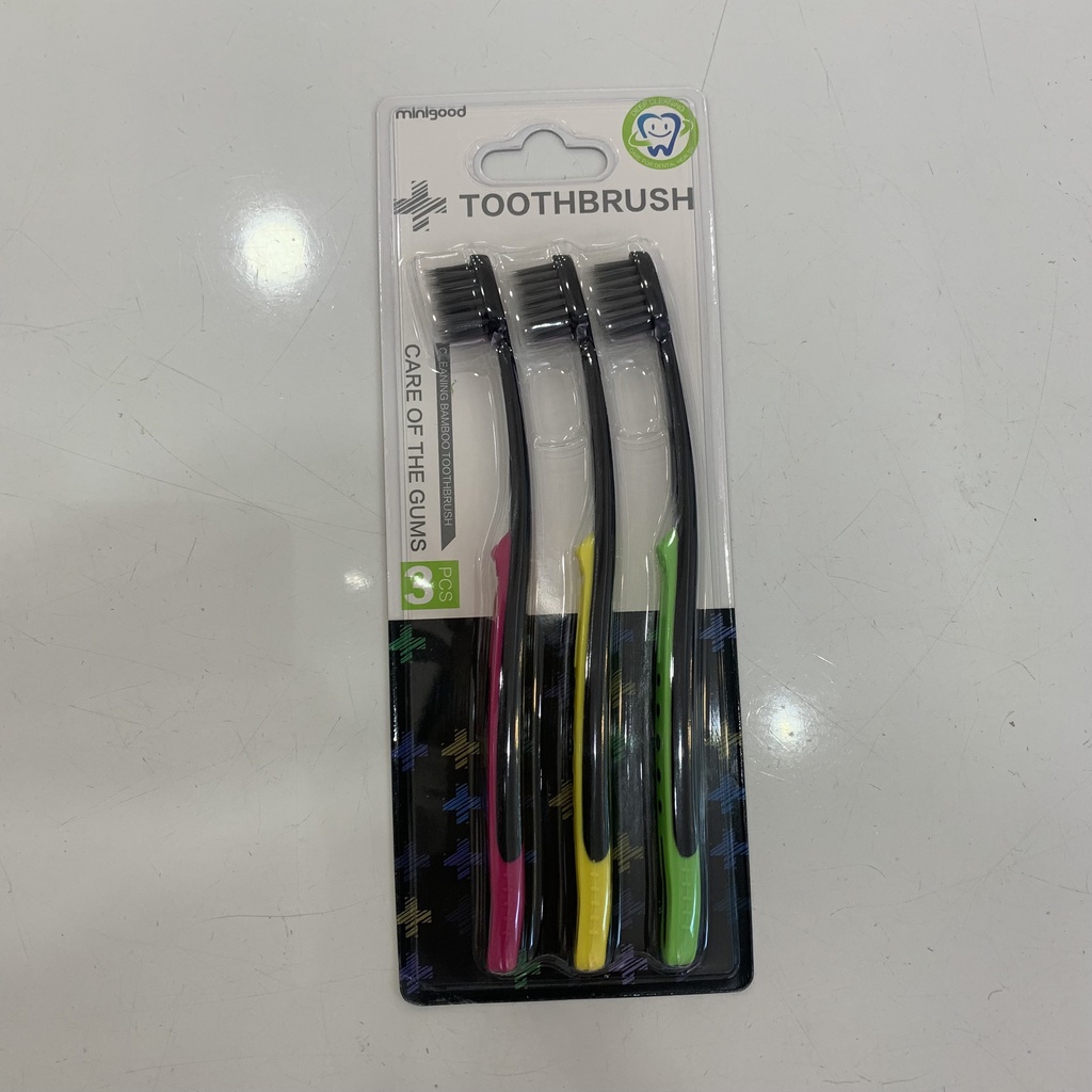 Bộ 3 bàn chải đánh răng than hoạt tính MINIGOOD lông mịn