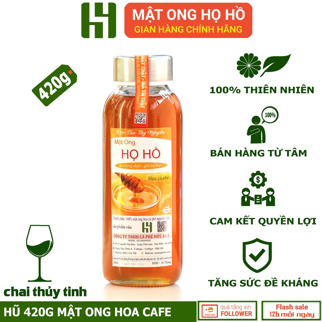 Trọn bộ 3 chai mật ong hoa cafe Hũ Thủy Tinh (100g+420g+700g) làm đẹp, tăng đề kháng thương hiệu Mật ong Họ Hồ