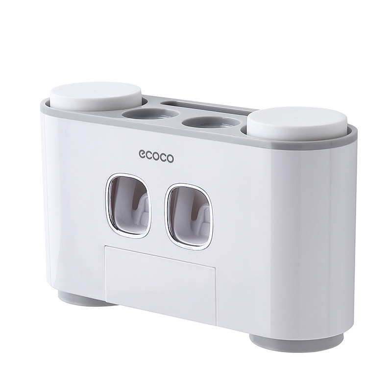 Bộ kệ 2 nhả kem đánh răng phòng tắm 4 cốc trắng ECOCO cao cấp (2 cốc trên, 2 cốc dưới) thiết kế gọn nhẹ - DNE1802