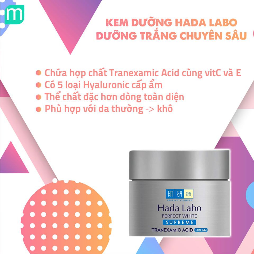 Kem Dưỡng Hadalabo Perfect White Supreme Tranexamic Acid 50G (Bạc)