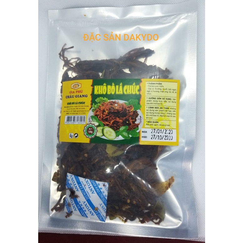 Khô bò lá chúc Châu Giang, 200g, thương hiệu đặc sản Dakydo , ăn là ghiền.