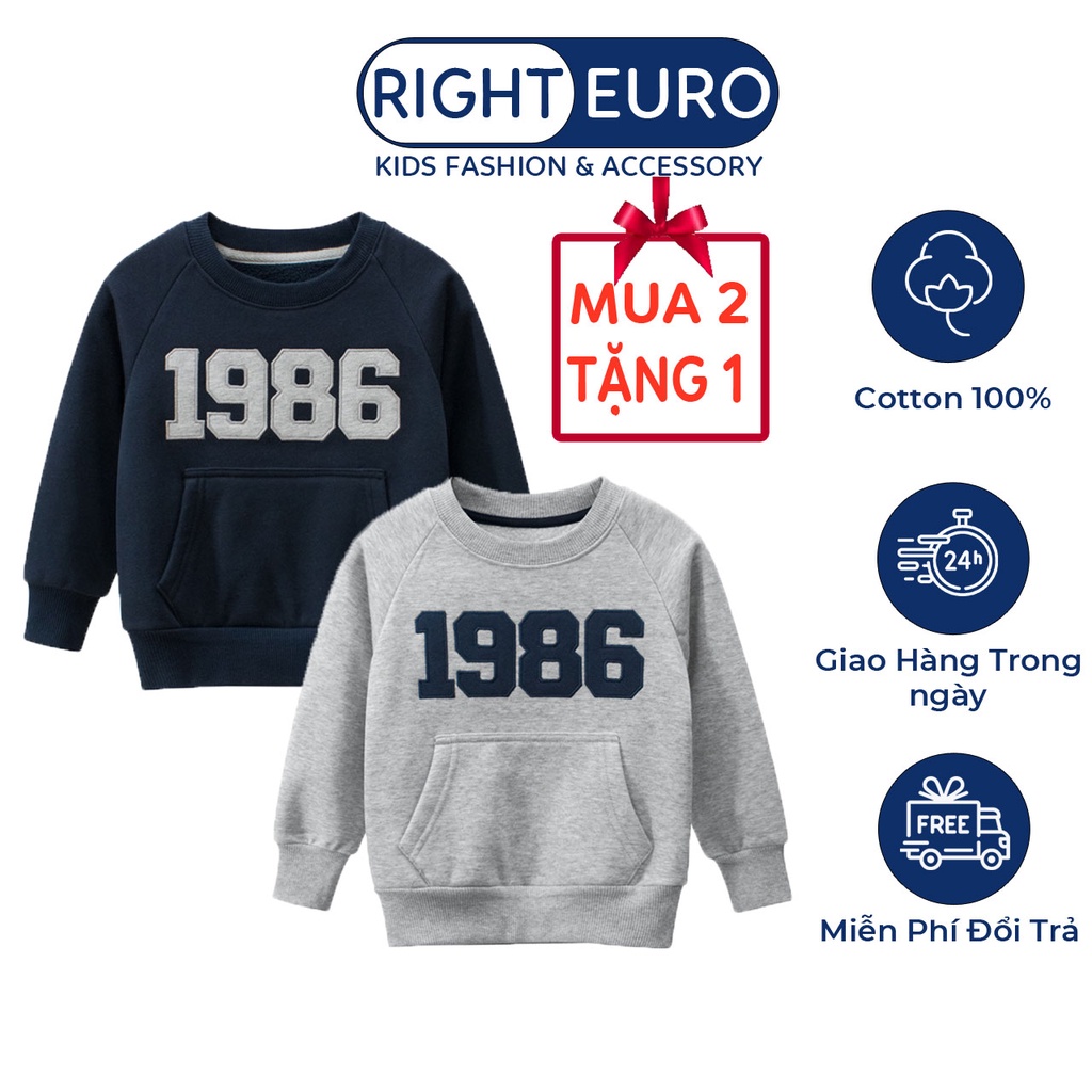 [SẮP HẾT KHO] Áo Nỉ Cho Bé Trai RIGHT EURO Lót Bông Họa Tiết Năng Động Chất Cotton Co Giãn Mềm Mại Ấm Áp Xuất Âu Mỹ 075