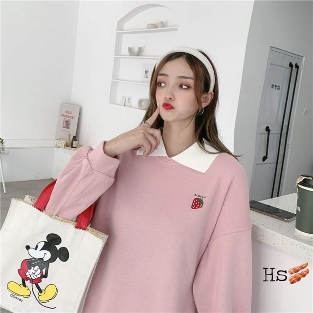 Áo nỉ polo cổ bẻ dài tay thêu hoa quả