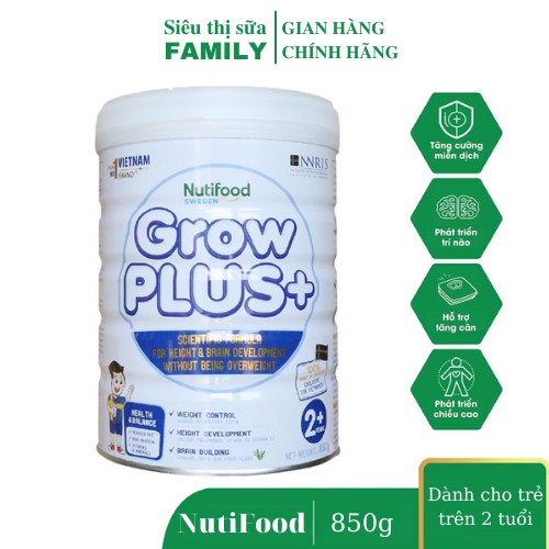 (Mẫu mới) Sữa bột Nutifood GrowPlus + Trắng lon 850g dành cho trẻ béo phì - Hàng chính hãng [date mới nhất]