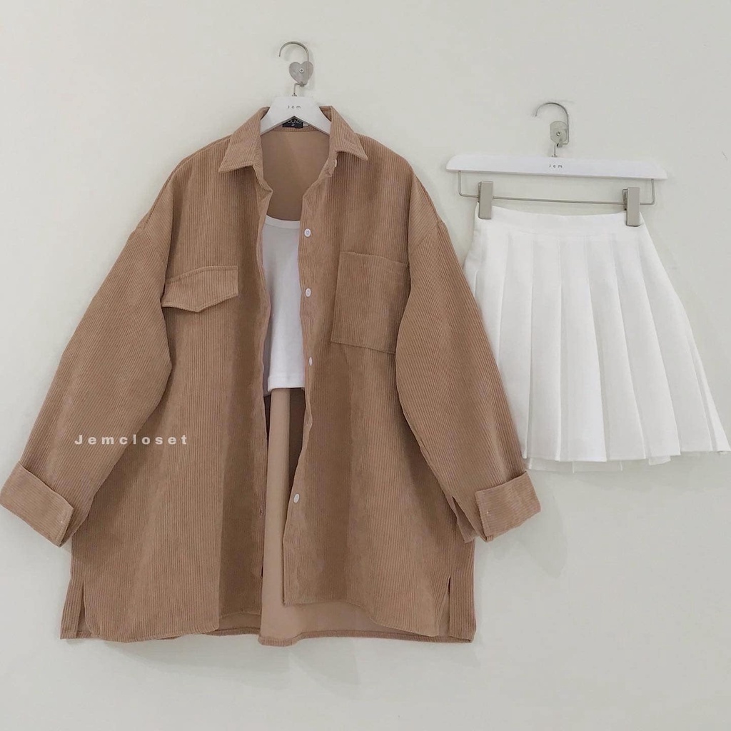Áo Sơ Mi Nữ Form Rộng Tay Dài JEM CLOSET Chất Nhung Tăm Thiết Kế Trơn Basic YOLI 10171