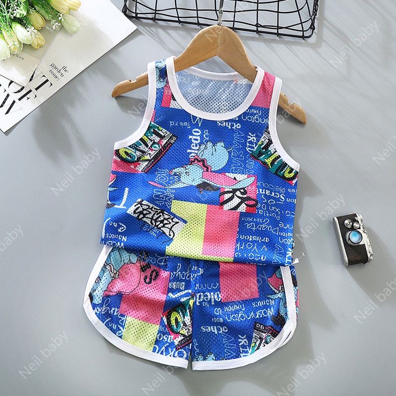 Bộ Áo Sát Nách In Hoạt Hình + Quần Short Thể Thao Thời Trang Mùa Hè Cho Bé (70-130)