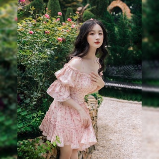 Đầm hoa bẹt vai - Camila - RED BEAN