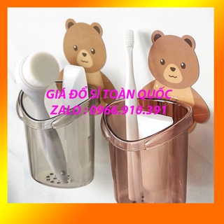 Cốc Đựng Bàn Chải Dán Tường Nhà Tắm, Cốc Để Kem Đánh Răng Hình Gấu Treo Gắn Tường Dễ Thương Dính Tường Đa Năng