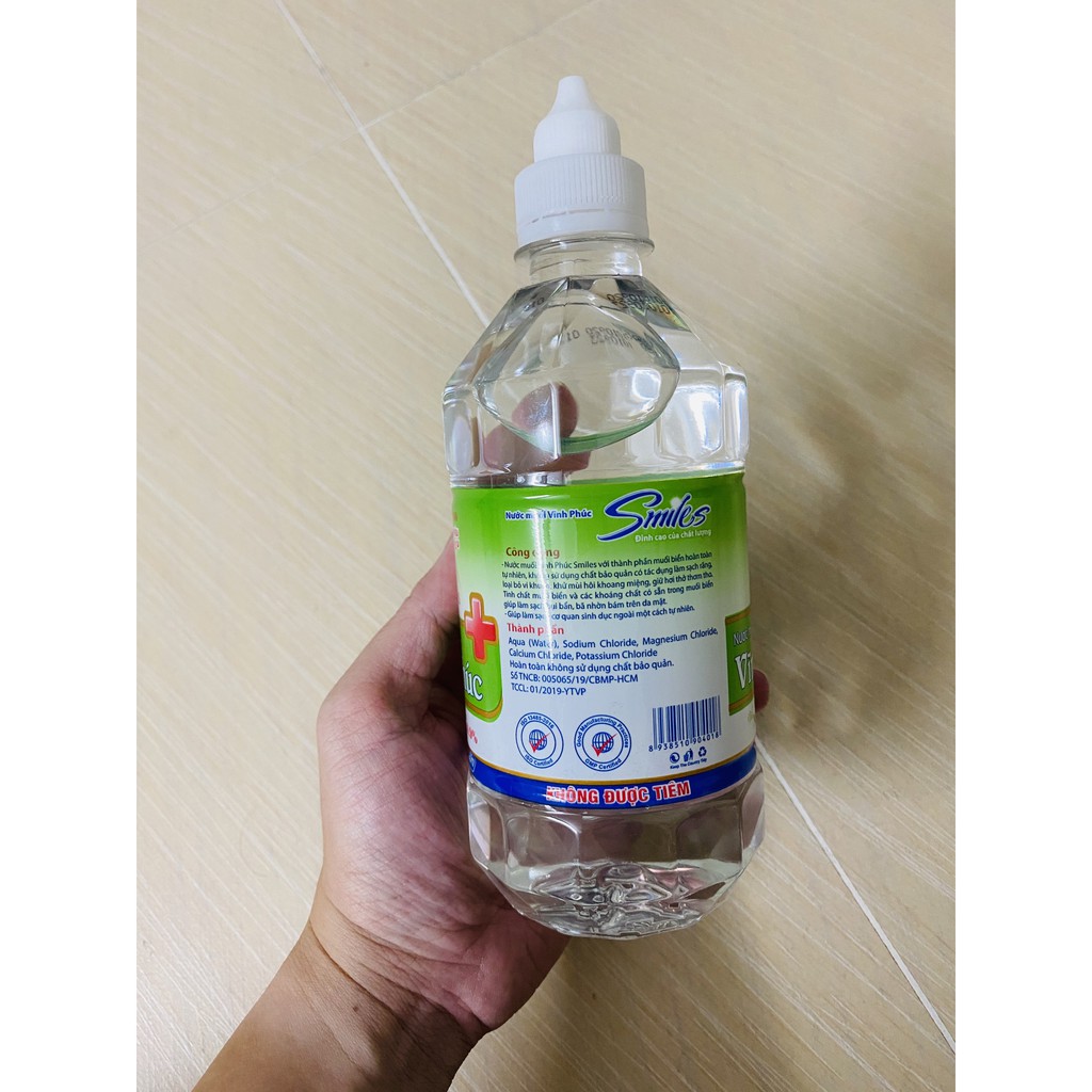 NƯỚC MUỐI SINH LÝ VĨNH PHÚC 0.9% NATRICLORID 500ML, dung dịch súc miệng bảo vệ răng nướu ngăn ngừa hôi miệng, rửa mặt