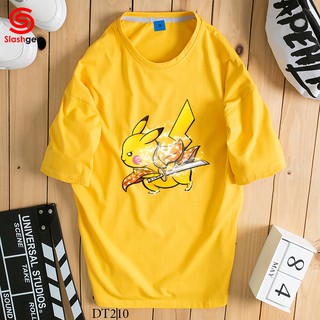 Áo thun nam tay lỡ DT210 Pikachu Nghiêng Người Rút Kiếm [40kg-110kg] 100% Cotton