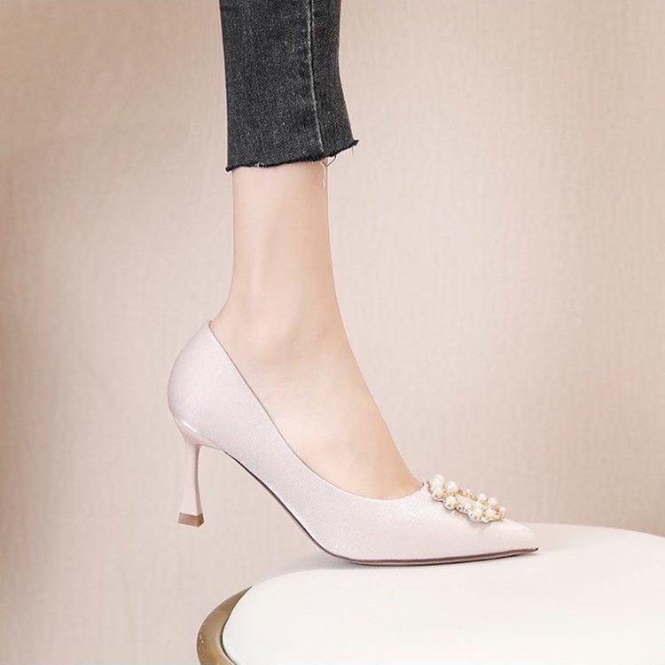 Giày cao gót mũi nhọn cỡ 7cm đính đá giả thời trang cho nữ