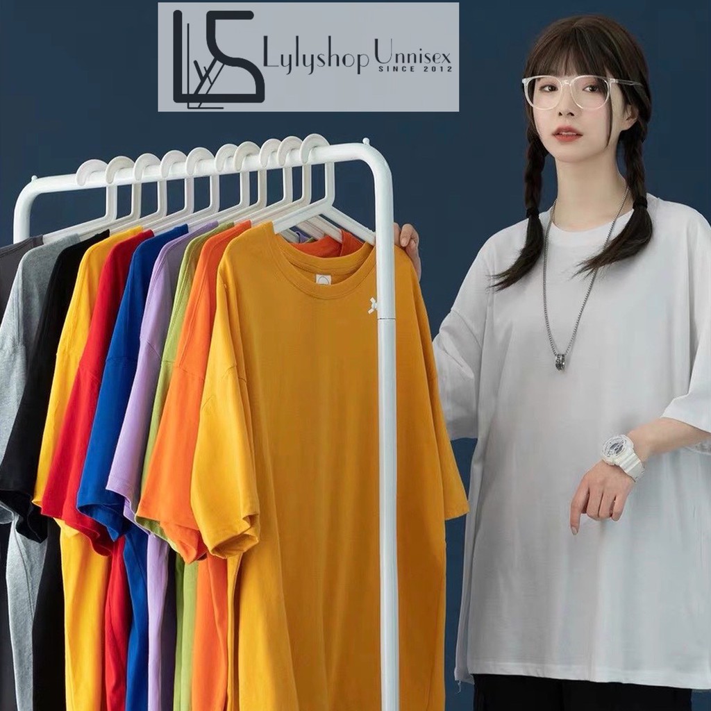 Áo thun tay lỡ Lylyshop, áo phông dáng rộng unisex nam nữ trơn màu basic - phông basic