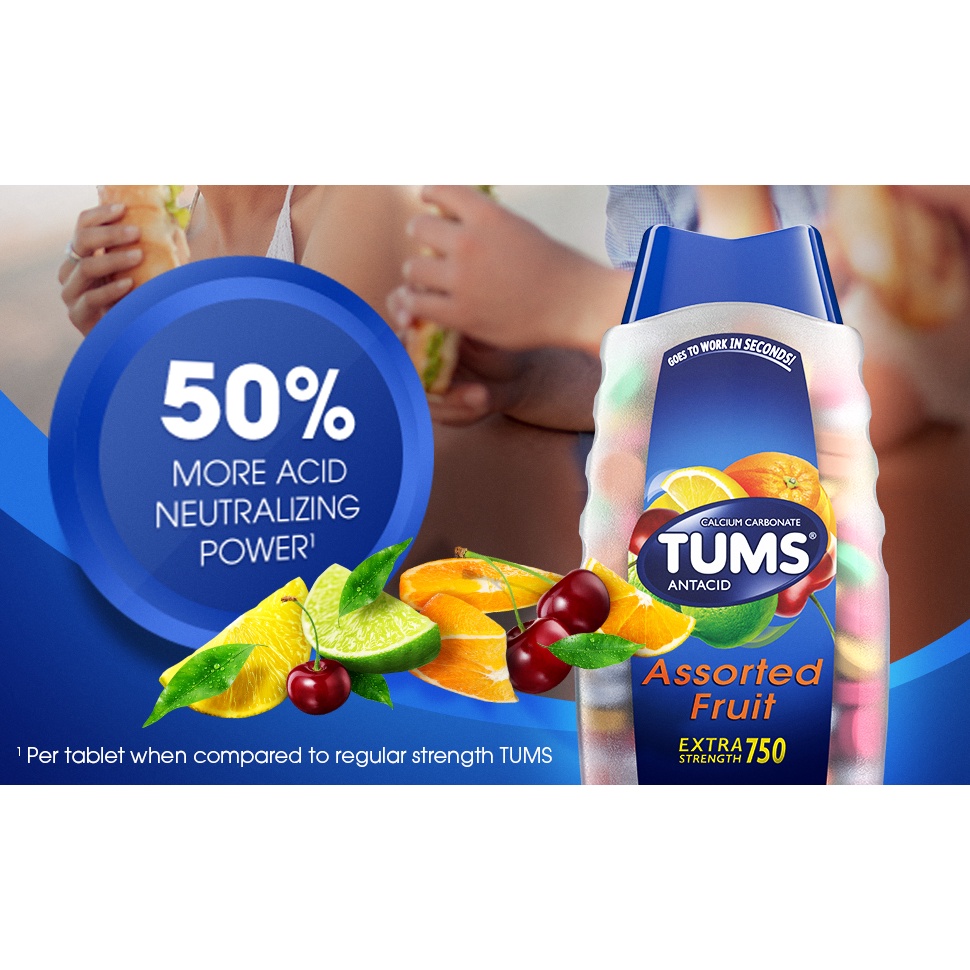 Kẹo Tums Extra Strength Smoothies 100 viên 750mg hỗ trợ tiêu hóa