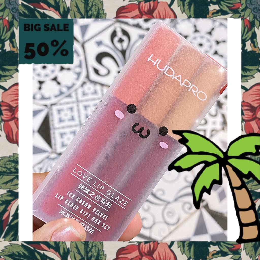 Set Son Kem 3 Cây HUDAPRO LOVE LIP GLAZE Chính Hãng Nội Địa | Thế Giới Skin Care