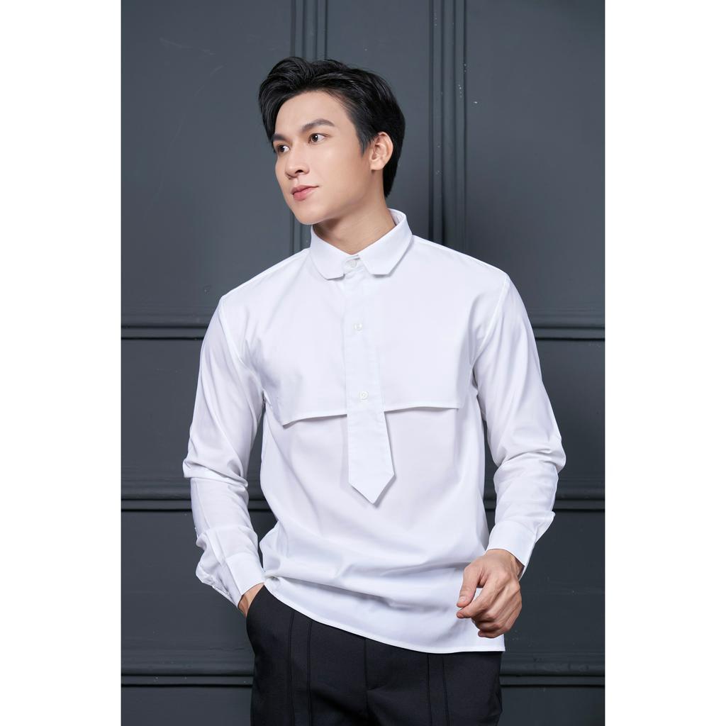 Áo Sơ Mi Nam Dài Tay Màu Xanh Phối Caravat Thương Hiệu Mr Twins
