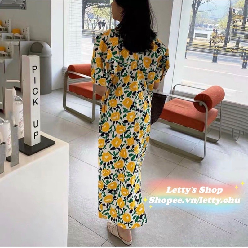 (SẴN SHIP) Váy thô hoa vàng mát mẻ, thanh lịch phong cách Hàn Quốc | BigBuy360 - bigbuy360.vn